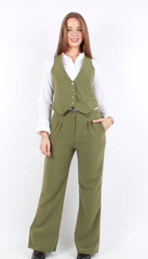 CONJUNTO SASTRERO: Chaleco Corto y Pant Palazzo TEXT